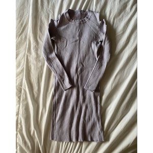 Boohoo Ribbed Long Sleeve Midi Dress Purple Women’s Size M Knit Cold Shoulder